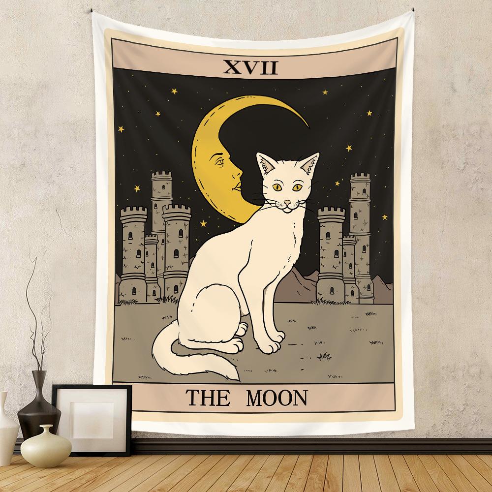 VIKAMA Sun Moon Tarot Cat Paw Tapestry, Bohemian Witchcraft Decor, Home Accessories, Psychedelic Girl Tapestry Decor