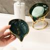 Soap Dish Box Bathroom Shower Soap Holder with Metal Bracket Drain Portable Leaf Shape Toilet Laundry Soap Rack Tray for Basin