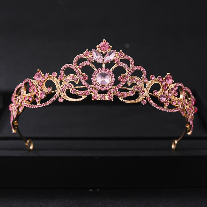 Pink Crystal Tiaras and Crowns Headband for Women Rhinestone Prom Diadem Bridal Wedding Hair Accessories Jewelry Crown Tiara