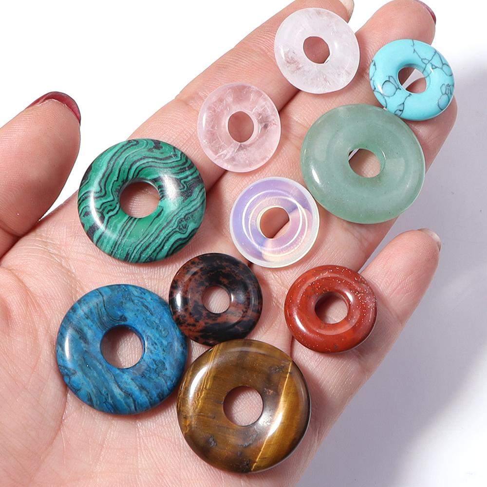 2pcs/lot Big Hole Natural Stone Beads Round Tiger Eye Opal Agate Stone Pendant Beads For DIY Charms Necklace Earring Accessories