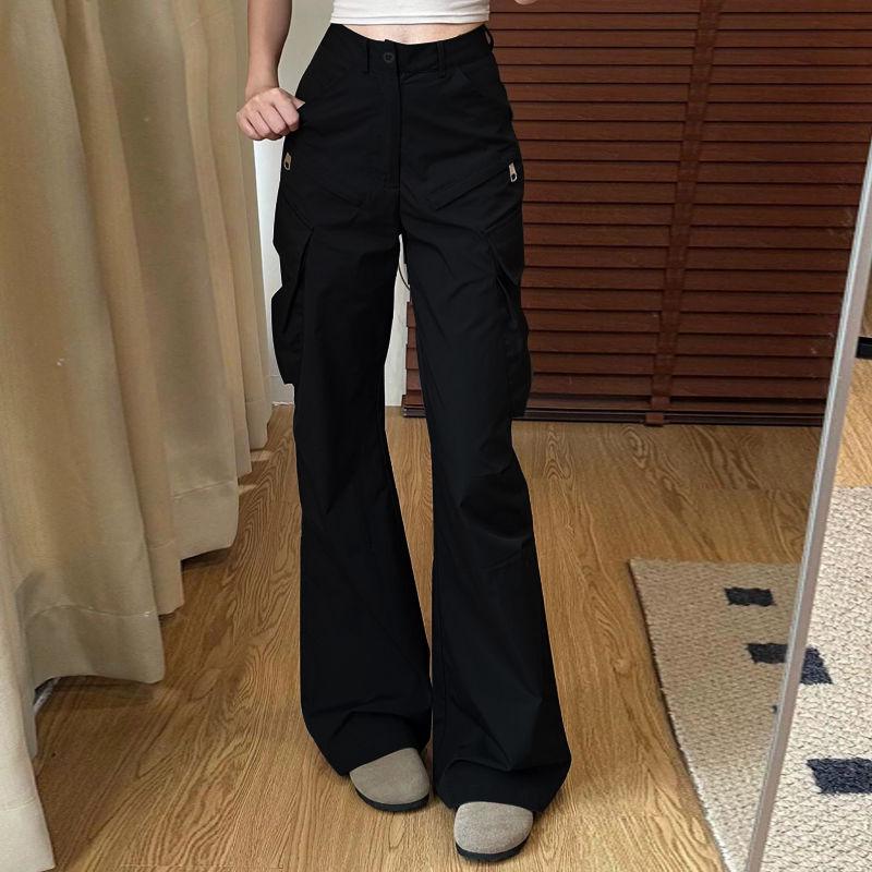American Style Vintage Summer Woman Clothing Solid Cargo Pants Harajuku Fashion High Waist Casual Loose Wide Leg Flare Trousers
