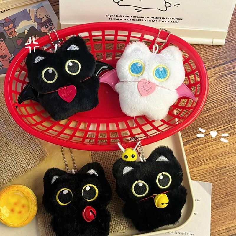 Cute Black Cat Pendant Plush Cartoon Kitten Doll Keychain Backpack Schoolbags Keyring Charm Accessories Party Fevor Gifts