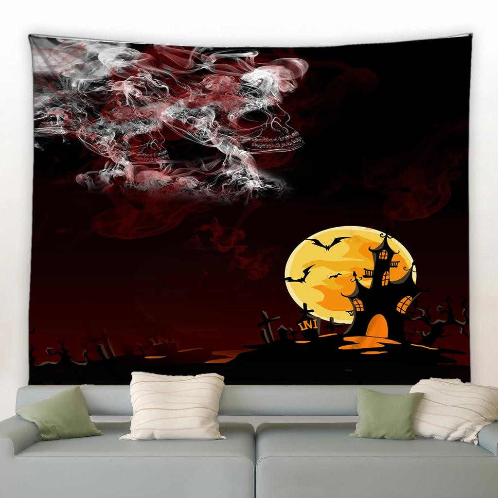 Halloween Tapestry Graveyard Wall Hanging Spooky Full Moon Night Zombie Hands Background Cloth for Halloween Theme Party Decor