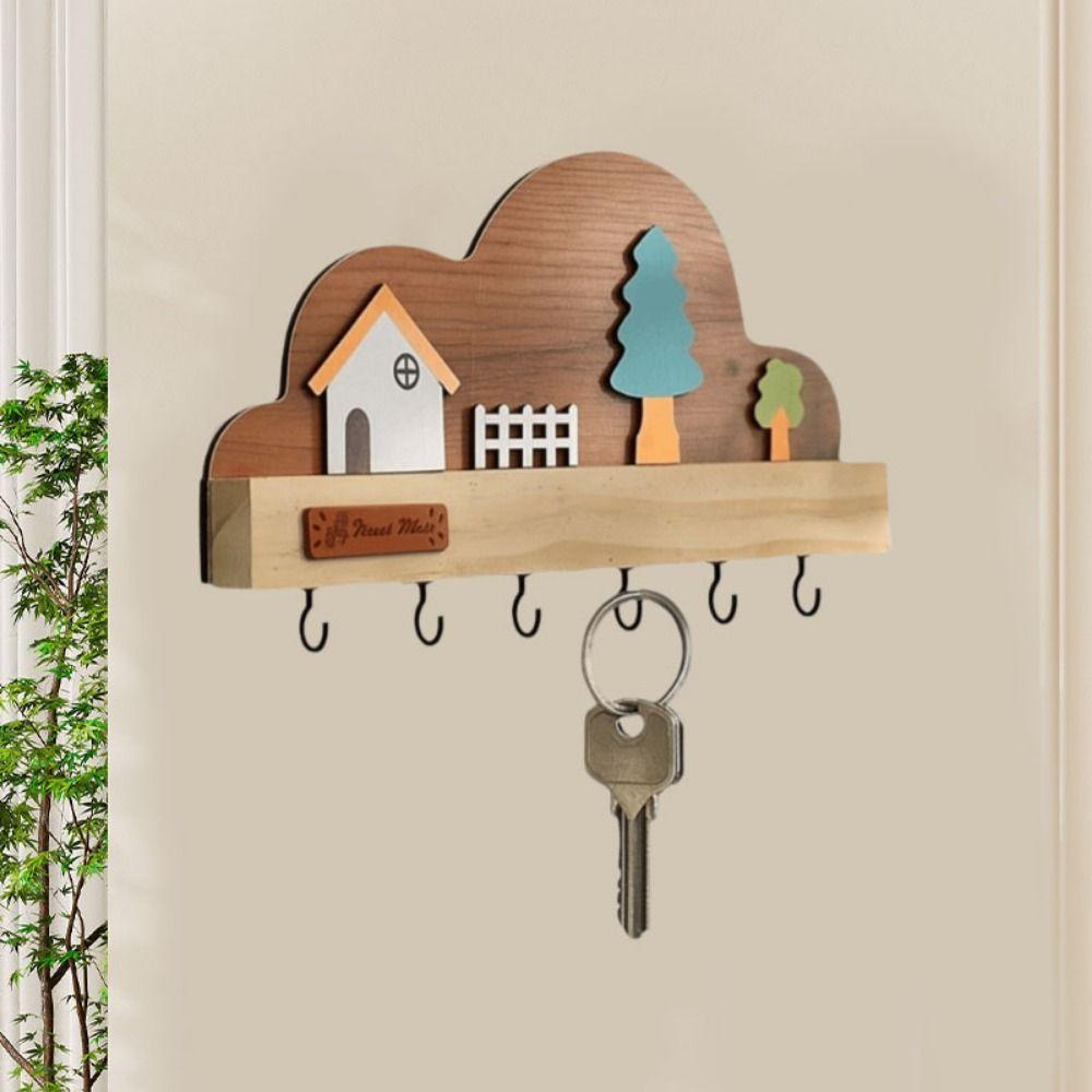 No-Drill Key Storage Holder Cloud House Forest Coat Rack  Housewarming Gift