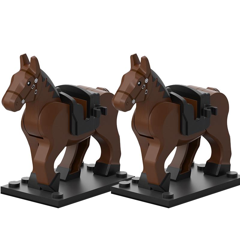 Medieval Military Castle Knight Building Blocks Riding Horse Wolf Bear Animal Vest Weapon Flag Saddle Dragon Toy Brick Gift K024