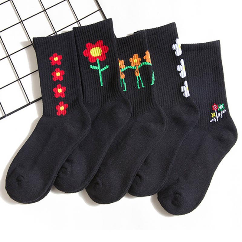 

1 пара осенне-зимних хлопковых чулок с цветочным принтом средней длины, женские носки в консервативном стиле