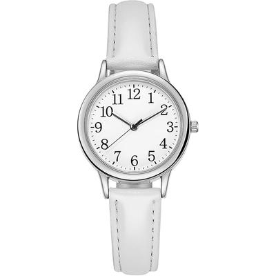 White Base Leather Band Women's Watch with Box and Waterproof Feature