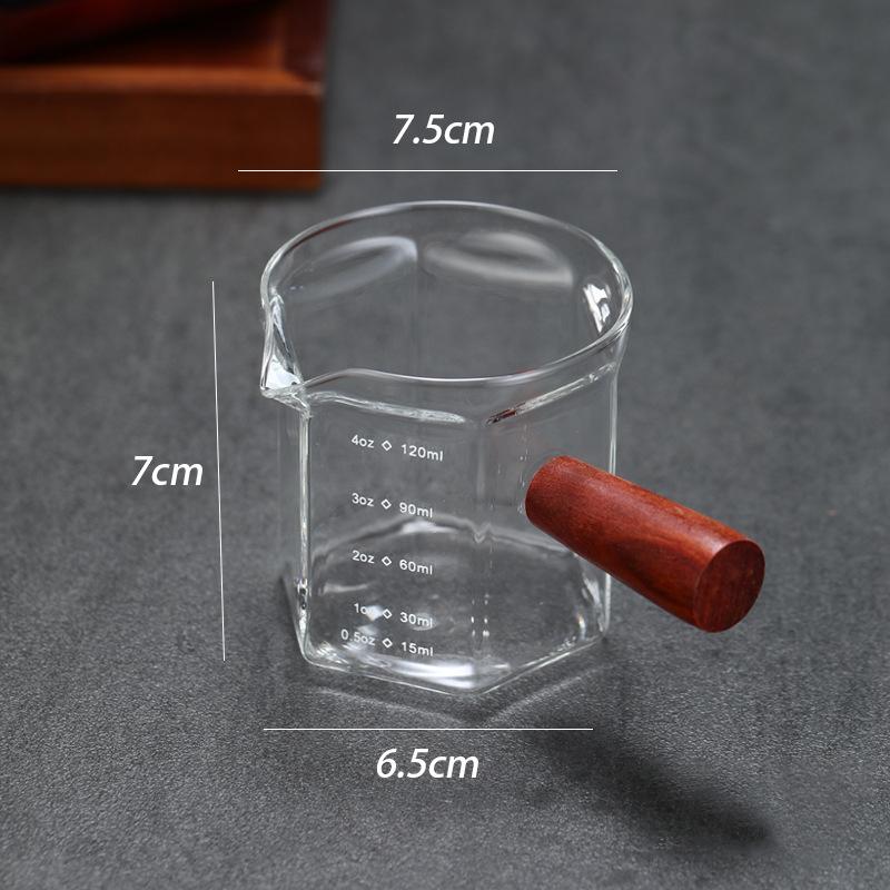 120 ml Glas Espresso Messbecher mit Holzgriff Sechseck Milchkännchen Kaffeezubehör Saucenbecher Servierkännchen Küche Zuhause Café