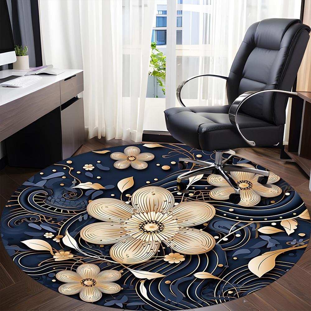 1pc Floral Mandala Office Round Area Rug, Indoor Mat Suitable For Office, Under Office Chairs Bedroom Living Room Home Decor, Room Deco 050