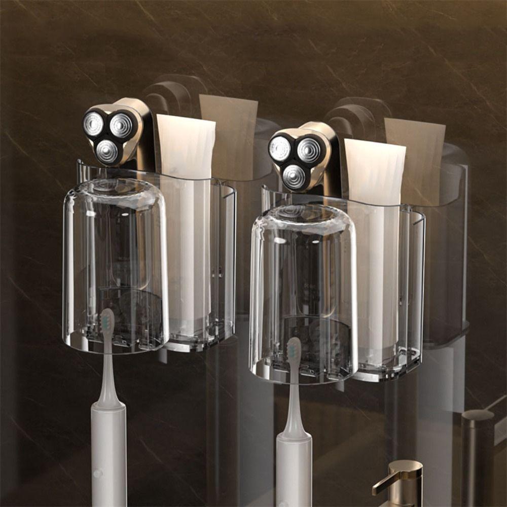 2pcs Wall Mounted Toothbrush Holder PET Mouthwash Cup Rack  Bathroom Accessories