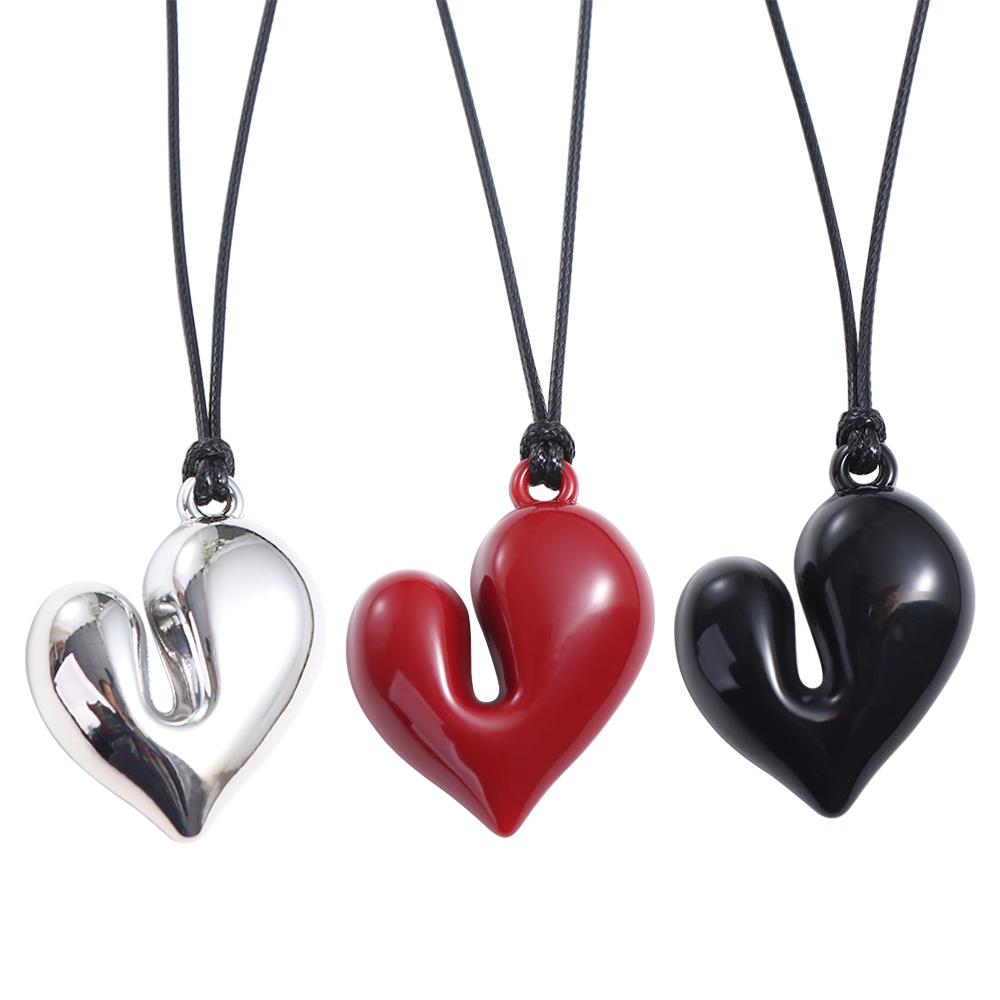 Drawstring Heart Pendant Necklace Romantic Sweater Chain Pull-out Fashion Choker  Accessory