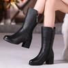 Mode GKTINOO Damen Mid-Calf Stiefel Winter Warm Seitenreißverschluss High Heel Stiefeletten Echtes Leder Plateau Mutter Schuhe Damenschuhe