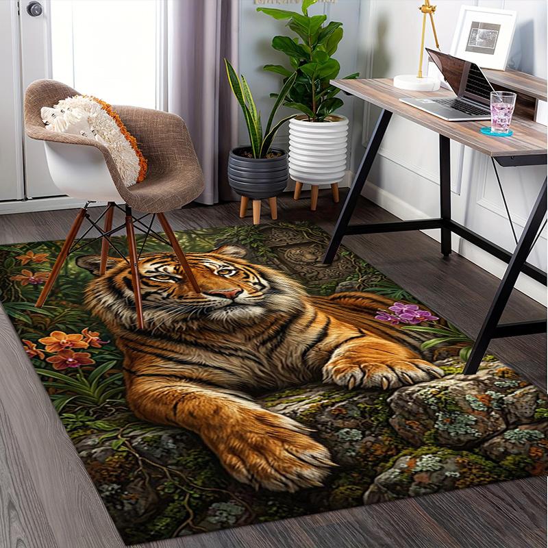 Tiger Jungle Habitat Pattern Printed Chair Mat -Decorative Mats for Office Tables,Coffee Tables - Durable and Fashionable Carpet0331089