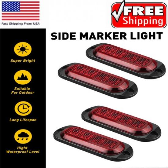 

4PCS Red Side 4LED Marker Red Light Clearance Light Truck Trailer RV Waterproof