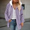 Women's Fuzzy Fleece Jacket Hooded Color Block Patchwork Lady Cardigan Coat Outerwear With Pockets And Ears