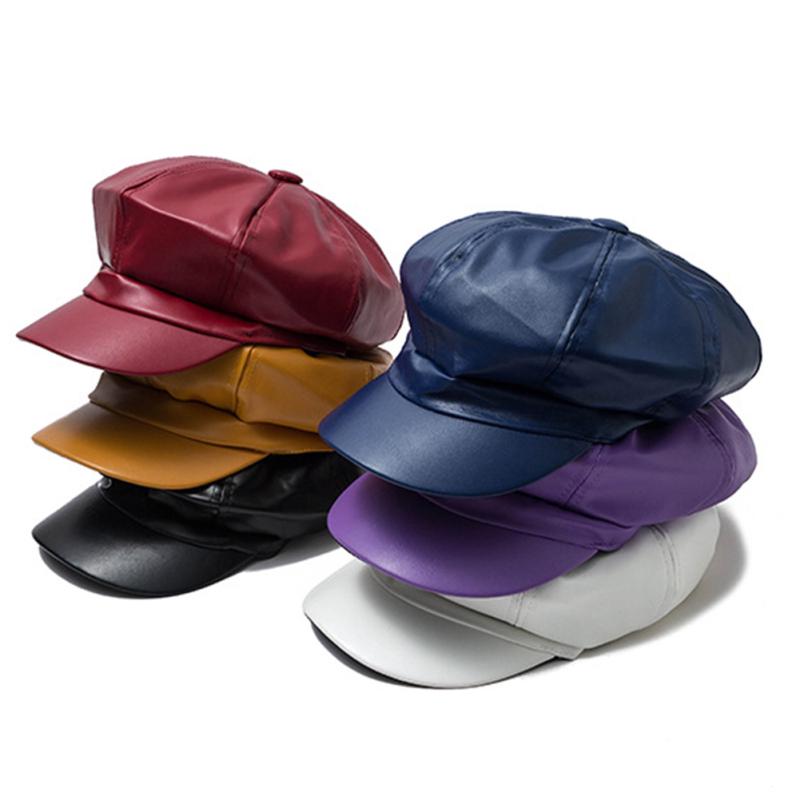 Women Fashion All Match British Style Octagonal PU Beret