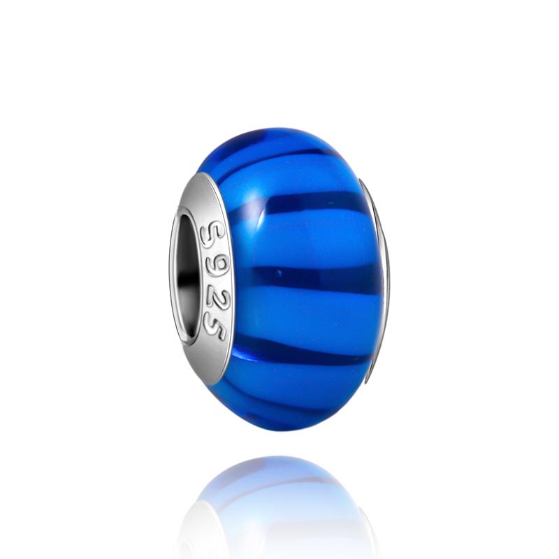 Murano Glass Collection Copper MultiColor Blue Bump Charm Fits Bracelets Women Exquisite Jewellery Accessories Gifts