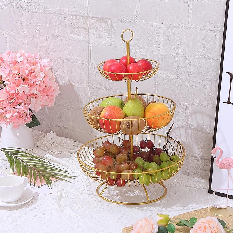 Huishoudelijk 3-laags fruitschaal aanrecht metalen fruitmand zwart retro stijl dienblad rek opbergmand WF1020