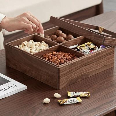 Elegant Solid Wood Fruit Box Chinese-Style Candy Holder with Lid Household Compartment Nut Dried Snack Storage for Home Decor