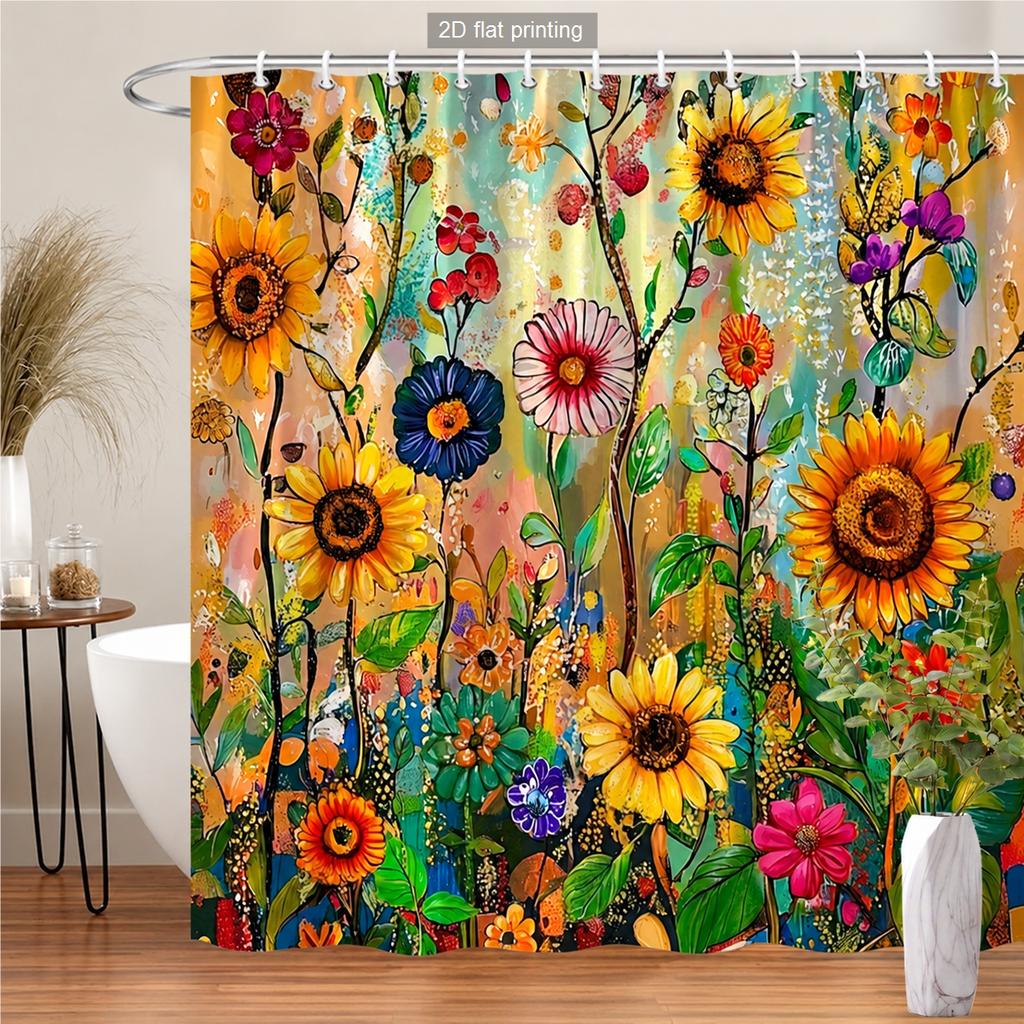Winter Forest Floral Abstract Print Polyester Shower Curtain Bathroom Decor Bathtub Curtain with Hooks Multiple Designs