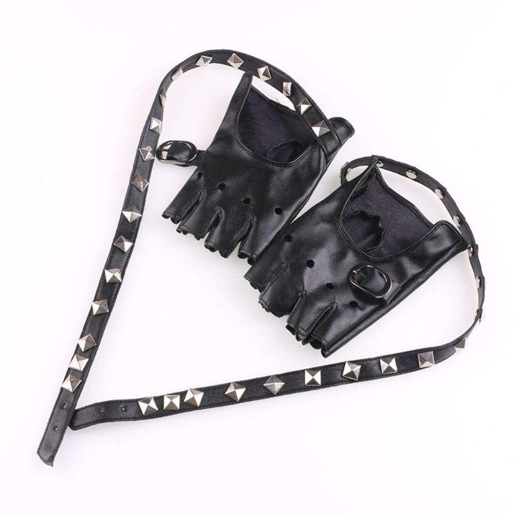 Cool Rivets Belt Wrist Gloves Punk Fingerless Mittens Performance Gloves  Disco Dancing