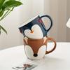 Handcrafted Animal Print Mugs: 15Oz/450Ml Ceramic Fox And Penguin Mugs, Microwave And Dishwasher Safe, Perfect for Coffee, Tea, And More
