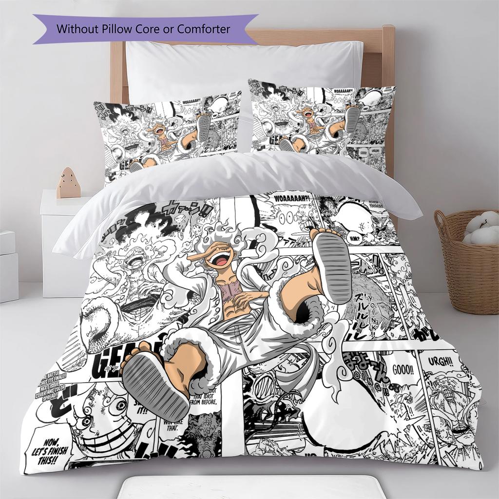 Conjunto de Colcha com Padrão de Desenho Animado Capa de Colcha Fronha Decoração de Casa Presente de Aniversário (1 capa de edredom + 2 fronhas, sem enchimento.)