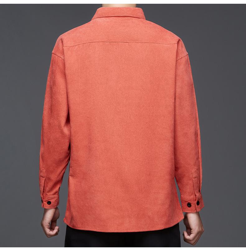 Men's Corduroy Long-Sleeve Shirt - Autumn/Winter Business Casual Loose Fit for Middle-Aged Dads