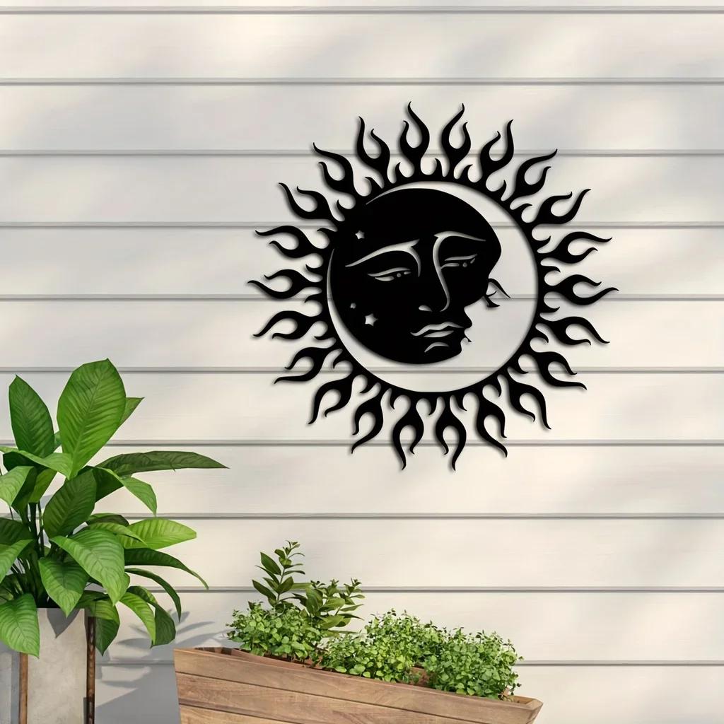 1pc Sun And Moon Art Wall Decor, Sun And Moon 1pc Metal Wall Decor, Metal Sun And Moon Class Signs Metal Wall Hanging