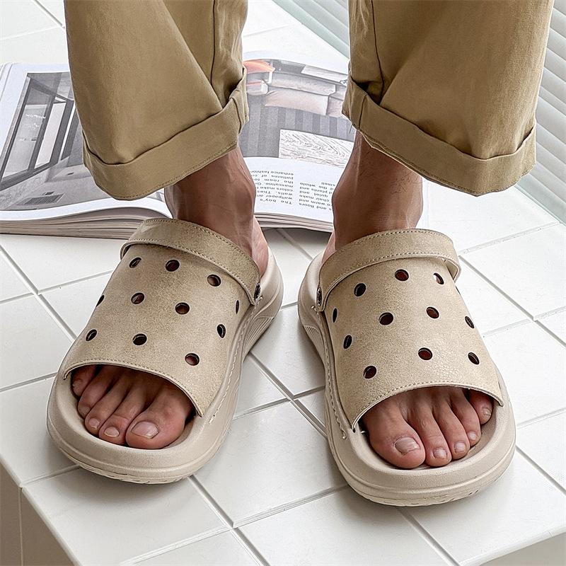 Casual summer new fashion youth soft bottom British non-slip casual going out dual-purpose slippers 371280 olive green