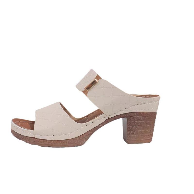 Fashionable One-line Thick-heeled Slippers Women's Summer Plate-sized Matching Shoes Fish-mouthed High-heeled Flip-flops