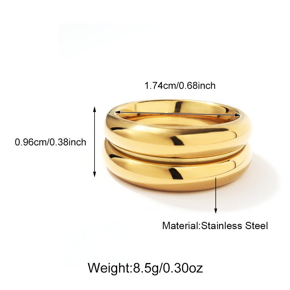 European & American 18K Wide Band Double Layer Textured Stainless Steel Ring for Women