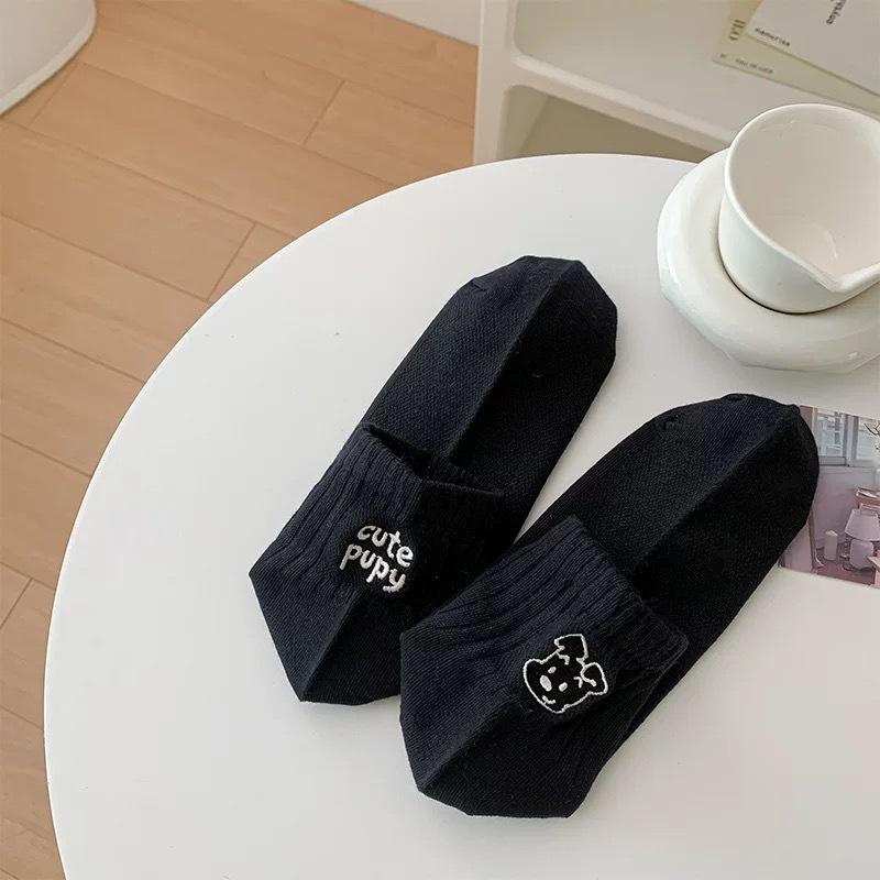 

New Product, Wind Cartoon Embroidery Puppy Letter Ab Fashion Combed Cotton Socks One size fits all чорний