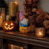 Garden Gnome Statue Halloween Decoration Resin Gnome Figurine Sitting Pose Pumpkin Elf Ornament Outdoor Indoor Display