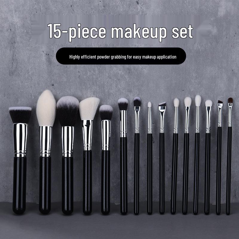 

ANMEI 15-Piece Animal Hair Makeup Brush Set with Wooden Handles