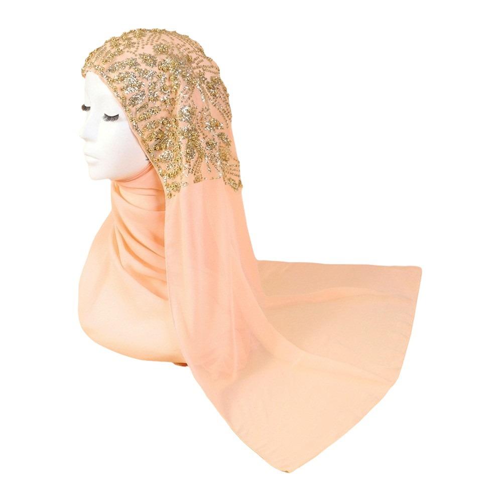 Long Islamic Turban Silk Women Headscarf Fashion Sequin Wraps Shawl Female
