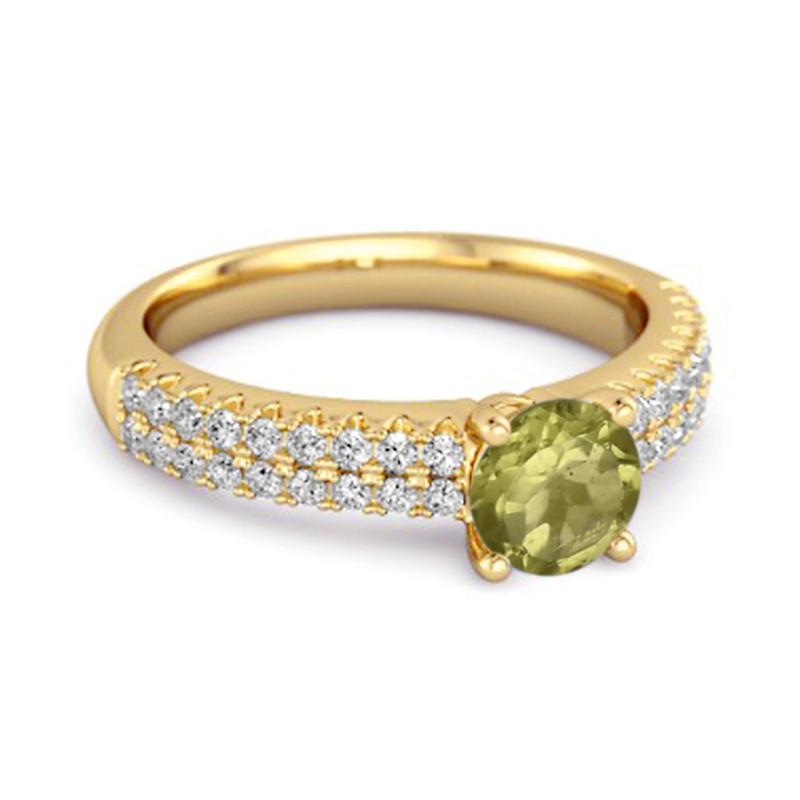 Peridot Double Pavé Band Ring - 925 Sterling Silver Gold Vermeil