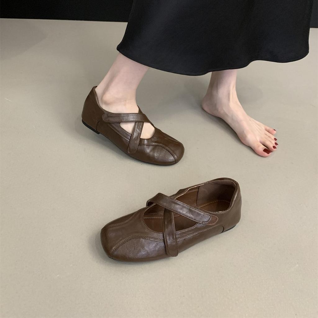 French Retro Cross Belt Mary Jane Shoes Girl 2025 Autumn New Fairy Ballet Shoes Shallow Mouth Flat Shoes