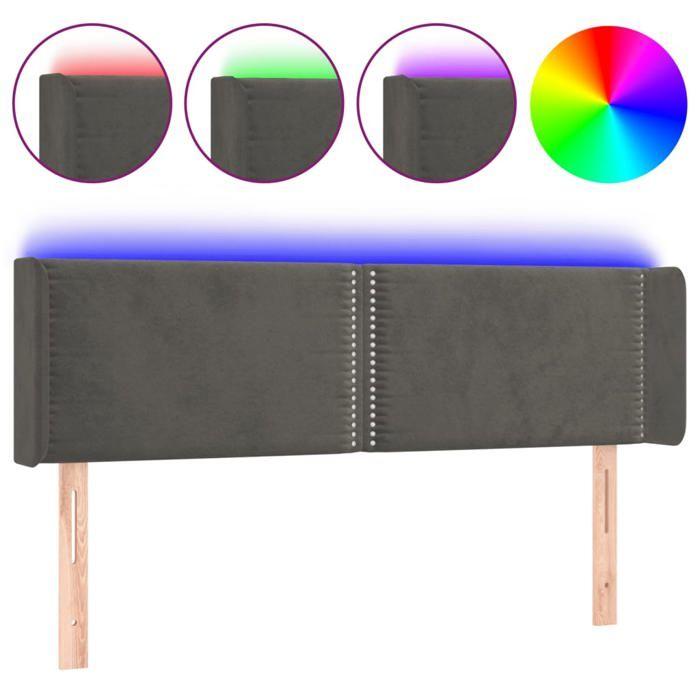 VidaXL Tête de Lit à LED Meuble de Chambre à Coucher Accessoire de Lit Double Tête de Cadre de Lit Intérieur Gris Foncé 3123145