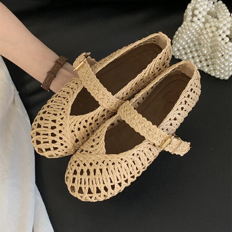 

Мода 2025 Лето Дышащие Ажурное Плетение Женские Балетки Модные Мэри Джейн Мягкая Подошва Лоферы для Ходьбы Повседневная Обувь для Девочек 40 хаки