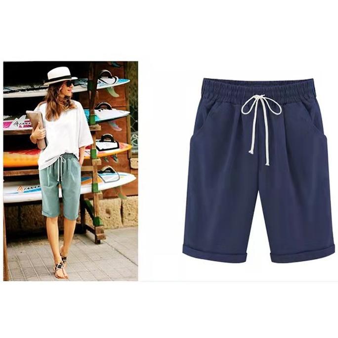 Nadměrná velikost 8XL Letní móda Ženy Ležérní Kalhoty Kotníkové Oversize Velkorysé Volné Pevné Barva Šortky se stahovací šňůrkou pro dámy