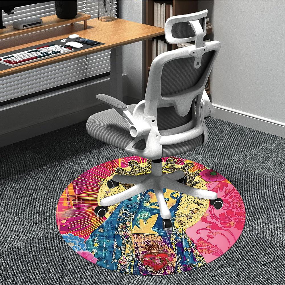 1pc Virgin Mary Print Carpet, Round Non Slip Durable Large Size Office Carpet, Suitable for Office