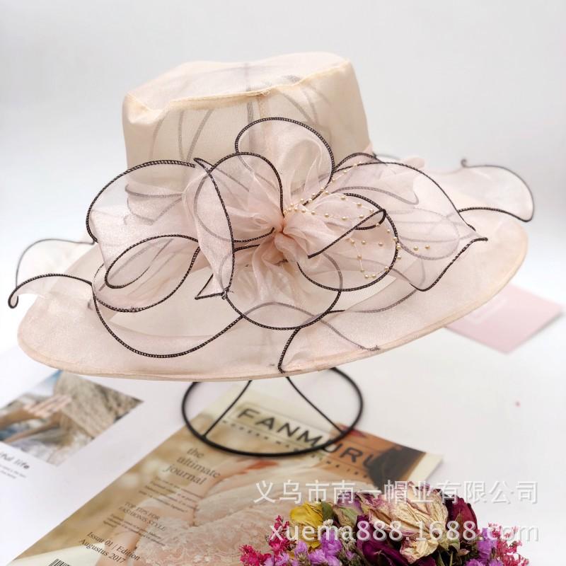Chapeau d'été pour femme version coréenne protection solaire tissu anti-UV chapeau de soleil chapeau haut de forme en organza fleur à large bord maille