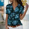 2025 Summer New Fashion Women's Flower Printed Short Sleeve V-neck Casual Button-down Shirt Top