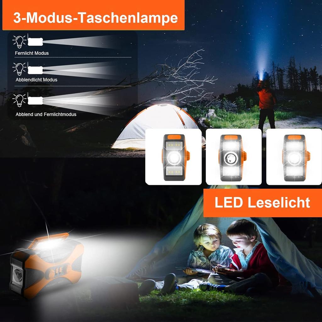 10000mAh Portable Emergency Radio-3 Modes LED Flashlight LED Reading Lamp SOS Alarm And Hand Crank Dynamo For Camping Travel