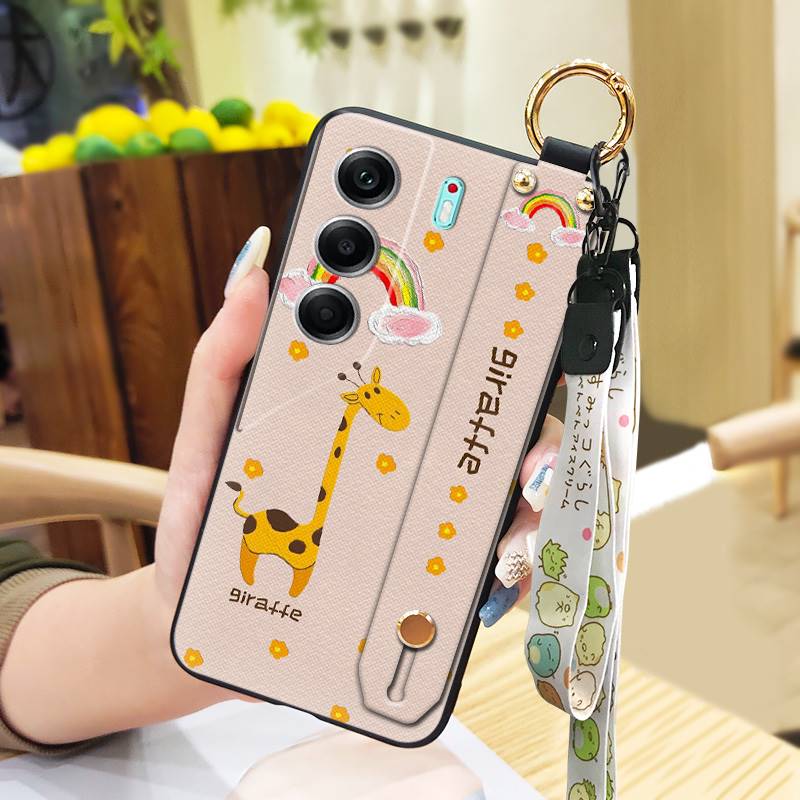 Shockproof Lanyard Phone Case For Tecno Camon40 4G/CM5 Wrist Strap Waterproof Silicone Wristband Cartoon Phone Holder