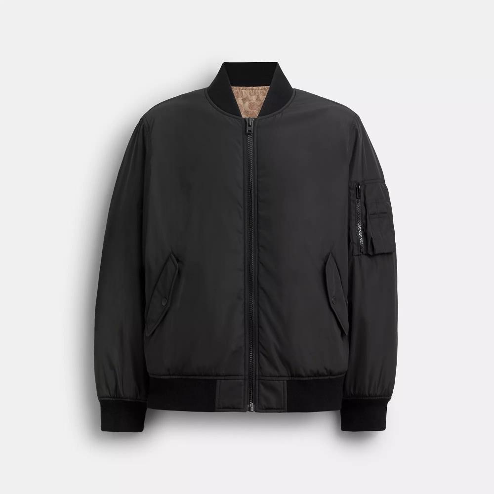 

Coach Reversible Ma 1 Jacket In Recycled Polyester Black Khaki Sig Medium