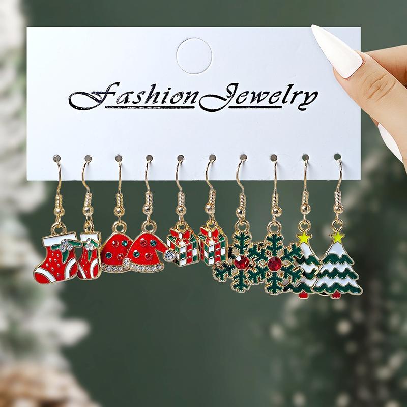 Christmas Jewelry Holiday Santa Claus Christmas Tree Reindeer Earrings Set
