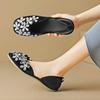 Mode Bling Bling Kristall Blomma Dekoration Flats Damskor Mode Fyrkantig Tå Ihåliga Casual Skor 43 Stor Storlek Märkesdesignerskor