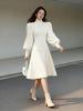 Apricot High-Neck Slim-Fit Knitted Dress for Women, Autumn/Winter, Lantern Sleeves, Ideal Layer Under Coats
